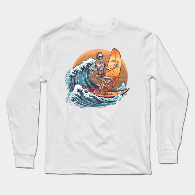 Summer Surfing Skelton off Kanagawa Long Sleeve T-Shirt by Acid_rain